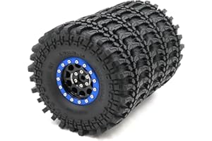 hobbysoul 1.9 Mud Crawler Tyres 1.9 XL Tires 121mm / 4.75inch Mounted on Aluminium 1.9 Beadlock Wheels Black Blue Color 12mm Hex Rims For 1/10 RC Crawler SCX10 TRX4 Gen8