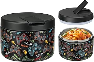 Itslife Thermos per Alimenti 350ml, Contenitore Termico per Alimenti di Acciaio Inossidabile per Cibi Caldi e Freddi, con Copertura con Fibbia, Collo Largo, Isolamento, Gamepad