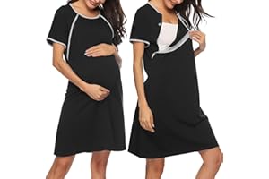 Sykooria Women's Maternity Nightdress Breastfeeding Nightwear Short Sleeve Nursing Nightgown Button Down Sleep Shirt V Neck Pajama Tops Soft Loungwear For Pregnant Women