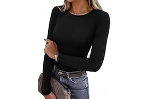Aottori Damen Langarmshirt Rundhals Stretch Oberteile Gerippt Slim Fit Pullover Dünn Elegant Tee Shirts Langarm Casual Basic Tops Einfarbig