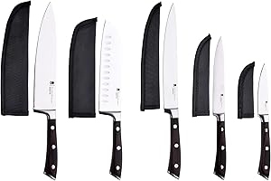 Masterpro by Carlo Cracco - Set Coltelli da Cucina 10pz, acciaio inossidabile di altissima qualità, doppia forgiatura, impugnatura in Pakkawood, con coprilama
