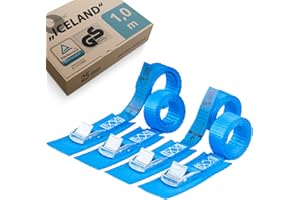 valonic ICELAND - 4x 1m krótkie pasy mocujące z podkładką, 25mm, 250kg, certyfikat TÜV Rheinl. / GS EN-12195-2 - Pas mocujący z zamkiem zaciskowym do bagażnika rowerowego, roweru, kajaka, krótki
