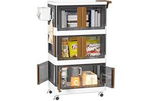 HAIXIN HOME Rolling Utility Storage Carts with Doors & Lockable Wheels, Large Storage Bins Boxs Snack Cart with Lids for Kitchen, Office, and Home Organization