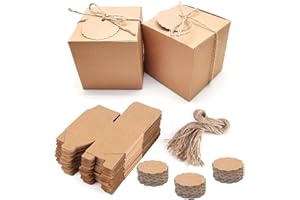 HXXWEUS Boite Kraft Cadeau Marrons, 50 pcs Boite Carton Marron, boite Carton de 5 x 5 x 5 cm, boîte Cadeau Carrée avec Couvercle, pour Cadeaux, Fête, Anniversaire