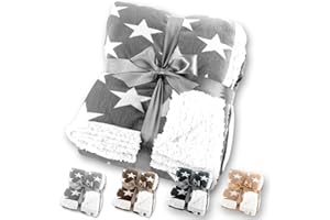 ‎GRÄFENSTAYN Gräfenstayn® Sternendecke Kuscheldecke in Lammfell-Optik - Verschiedene Größen und Farben - Motiv Stern Tagesdecke Flanell Mikrofaser-Flausch - mit Öko-Tex Siegel (Grau, 170x130cm)