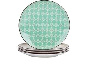 vancasso Porcelanowy talerz deserowy Tulipan – wielokolorowy wzorzysty japoński styl serwis obiadowy, marokańskie naczynia, zestaw 4 talerzy na przekąski, sałatkę i owoce, 21,5 x 21,5 x 2,5 cm