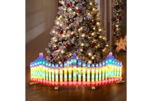 panthem LED Christmas Tree Fence, 5 Pack 1.75 Meter Christmas Decorative Fences White Plastic Picket Fences 8 Modes DIY Connectable Garden Fence for Pets Xmas Tree (Colorful- 1.75 metre)