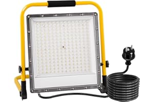 OUSIDE Projecteur LED Chantier 200W, Lampe de Chantier avec Câble en Caoutchouc VDE 3G 0,75 mm² de 4 m, Étanche IP66,6500K, 20000 Lumens Idéal pour Travaux Intérieurs et Extérieurs