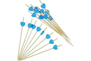 AWCIGG® 100 Pezzi Stuzzicadenti da Cocktail, Stuzzicadenti Decorativi in Legno con Cuori Blu, Bastoncini da Cocktail Lunghi 15 cm, Decorazioni per Cocktail per Matrimoni e Feste Natalizie