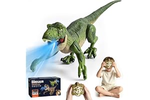 RICKMASK Dinosaurieleksak, LED-fjärrstyrd dino-leksak för barn, RC Dino-robot med fyllningar, sprayfunktion, huvud och svansrörelser, present till pojkar flickor 3–12 år