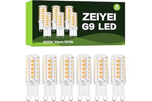 ZEIYEI G9 LED Bulbs, 6-Pack, 4W (40-50W Halogen Equivalent), 3000K Warm White, Non-Dimmable - Ideal for Chandeliers, Ceiling Fans, Wall Sconces, Home and Office Lighting.