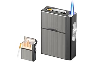 Vegena Portasigarette con Accendino, Portasigarette Impermeabile Tempesta, Antivento, Accendino a Gas, Ricaricabile USB, Può Contenere 20 Sigarette