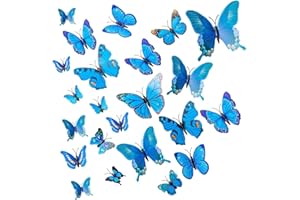 ILLUVA 24 Stück 3D Schmetterlinge Deko Schmetterling Wanddeko 3D Schmetterlinge Aufkleber Dekorationen (Blau)