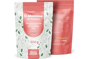 ‎BLOOM NATURALS BEAUTY SUPPLEMENTS D-Mannose Pulver mit Cranberry – 300g hochdosiert & löslich in Wasser – 120 Tage Vorrat, vegan, produziert in Deutschland, laborgeprüft – Verpackung kann variieren