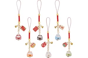 WEBEEDY 6 Pcs Chat Chanceux Faisant Signe Au Chat Porte-clés Pendentif Japonais Maneki Neko Chat Breloque Mascotte Pendentifs Pendentifs de Fortune Retour à L'éCole