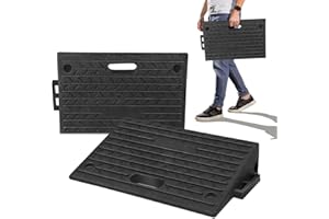 Fiqops 2 unidades de rampa de goma para bordillos, 10 cm de alto, portátil, 50 x 32 x 10 cm, para silla de ruedas y coche, umbral con asa