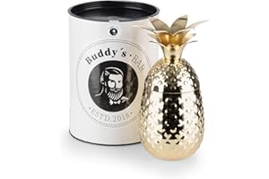 Buddy´s Bar - 1 Ananas Cocktail Becher, 450 ml, Pineapple Mug, hochwertiger Edelstahl-Becher, lebensmittelecht, Cocktail-Becher inkl. Geschenkbox, 1 Stück, Gold poliert