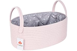 AUNHUIT Panier à couches portable en corde de coton avec compartiments amovibles - Cadeau de fête prénatale - Rose