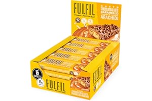 FULFIL - 15 Barrette Proteiche da 55 Grammi, Gusto Cioccolato Caramello e Arachidi con 9 Vitamine e Pochi Zuccheri, Confezione da 825 Grammi