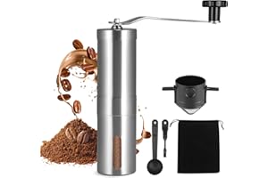 Vehoukli Moulin à café manuel en acier inoxydable 304 avec broyeur conique réglable en céramique pour café et expresso