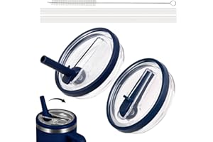 UNIKEEN Tapa de Repuesto para Stanley Cup, 2 Piezas Tapa a Prueba de Fugas Anti Goteo Flip Straw para Stanley Cup 40 Oz Tapas Reutilizable Taza con 2 Pajitas y 1 Cepillo (Azul)