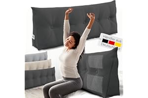 ‎ELONEO ELONEO Rückenkissen 140 cm breit, Keilkissen für Bett und Sofa geeignet, dreieckiges Lesekissen, Kissen mit abnehmbarem und waschbarem Bezug, mit praktischem Seitenfach