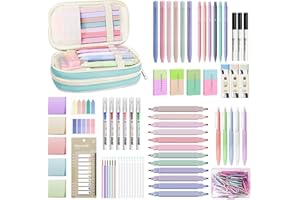 Focxoio 120 PCS Aesthetic School Supplies with Pen Case, 12 Pastel Highlighters, 6 Double Line Color Pens, 11 Gel Pens, 6 Mechanical Pencils and So on for Students Stationary College Essentials, Blue