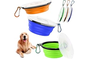 Qianyou 3 Piezas 450ML Bebedero Plegable, Cuenco de Material TPE, Plato comedero portatil con mosquetón, para Gatos, Perros y Mascotas, para excursiones o Viajes