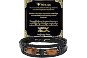 LEAFIA Tigers Eye Bracelet Gift for Men, Leather Bracelets Braided Black, Love You Forever Gifts for Him, Boyfriend, Husband Always Linked Together, Anniversary, Valentines Day, Birthday, Fathers Day