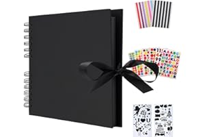 AIOR Album Photo Traditionnel DIY Scrapbook 80 Pages, Scrapbooking Album Mariage Livre d'or Idee Cadeau Original Maitresse Femme pour Valentin De noël Anniversaire (Noir)