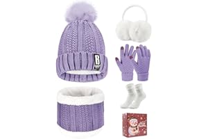 Tuopuda Cappello Sciarpa e Guanti Touch Screen Donna Invernali Berretto in Maglia Beanie Collo della Ciarpa 5 Pezzi Beanie Hat Scaldacollo Calzini Ispessiti Paraorecchie Earmuffs di peluche