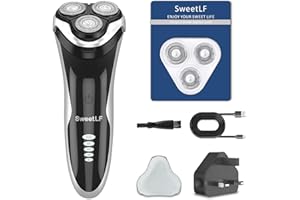 SweetLF Electric Shavers Men Wet and Dry Shaver Rechargeable Cordless Men Razor IPX7 Waterproof with Beard Trimmer LED Display Shaver Net Replacement (3 Blades) 60mins Quick Adapter for Home Travel