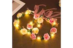 ‎ZOESTAR Zoestar 2 Pack Luminous Flower Crown Headbands LED Hair Wreath Headband Bridal Flower Headpiece Festival Garland Headpiece for Women and Girls