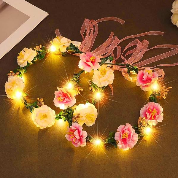 Zoestar Bandeaux à couronne de fleurs à LED Bandeau couronne de cheveux luineux Coiffe de