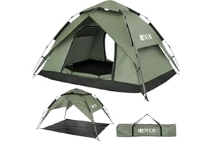 DEWUR Tienda de campaña para 3 – 4 personas, impermeable, desplegable, para familia, playa, carpa sombra, protección UV, para senderismo, camping, exterior, festival (verde/2-3 personas)