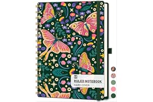 XLOXFU Lined Spiral Notebook A5 Journal for Women & Men, 140 Pages, College Ruled Hardcover Notebook for Work & Note Taking, Journals for Writing, Butterfly