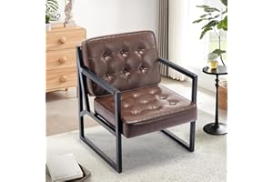 ‎COLAMY COLAMY Mid Century Modern ohrensessel, Bequeme Lounge Sessel, Leder Accent Chair, Kunstleder Empfangssessel mit Metallbeinen für Wohnzimmer Schlafzimmer Empfangsraum Wartezimmer, Braun