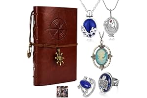 HJYZY Set di gioielli vampiro in pelle, taccuino di scrittura Elena Gilbert, medaglione collana con anello famiglia Damon, 16 pezzi, Metallo