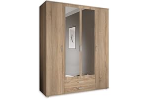 Stella Trading Karl Elegante Espacio – Armario versátil giratorias en Aspecto de Roble Sonoma con Puertas con Espejo, 4-türig