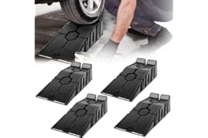 Herrselsam PKW Auffahrrampen 4er Set Kunststoff Kfz Rampe Hebebühne bis zu 3 Tonnen Tragfähigkeit Autorampen Anti-Rutsch mit Überfahrschutz für PKW und Fahrzeuge