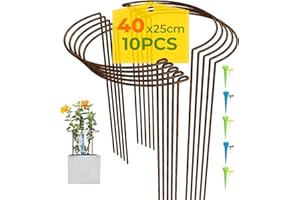 LyTaispuly 10 Pack Rusty Metal Garden Plant Support Stakes Tall(Raw Steel Designed to Rust), 40cm High Large Strong Half Round Hydrangea Ring Cage, Bow Type Flower Hoops for Outdoor Peony Rose Tomato