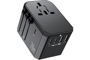 ROROSKIN 70 W adapter podróżny na całym świecie, adapter z 3 gniazdami USB-C, 2 USB-A i 1 gniazdem AC, wtyczka podróżna do Niemiec, USA, Wielkiej Brytanii, Francji, Hiszpanii, Japonii, Tajlandii, Włoch, z