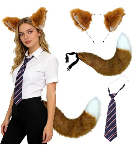 LICHENGTAI Renard Cosplay Set pour Enfants Adultes, Renard Déguisem