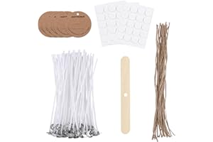 ALLAVA Kerzendocht Set, 60 Stück Kerzendocht 10cm, Dochte für Kerzen, 60 Stück Dochtaufkleber, Kerzen Selber Machen Set, Kerzendochte für Kerzenherstellung Candle DIY