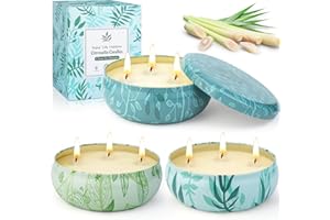 KERCAMKEL Citronella Kerze Outdoor Groß, 3x12OZ Zitronella Kerzen Draußen, Outdoor Kerzen Zitrone Garten mit 3 Docht Natürliche Sojawachs Kerzen Set für Garten Camping Terrasse Picknick Pool Sommergeschenk