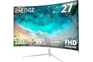 Z Z-EDGE Z-Edge 27 Inch Curved Monitor 100Hz Full HD Office Monitor 1080P VA Panel 1500R, 99% sRGB, 250 cd/m², HDR10, FreeSync, Ultra-Thin Bezel, HDMI & DisplayPort, VESA Mountable, White
