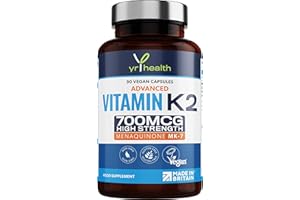 Vitamin K2 MK7 700mcg - High Strength Vitamin K2 Menaquinone - 90 Vegan Society Registered Capsules Not Tablets - Made in The UK by YrHealth