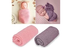iSpchen Neugeborenes Baby Kinder Fotografie Requisiten DIY Neugeborenes Baby Stretch Wrap 2 Stücke Baby Fotoshooting Requisiten,Pink+Bohnenpaste