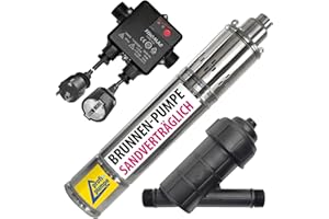 AMUR Tiefbrunnenpumpe 4" Zoll 750 W Brunnenpumpe mit Fördermenge 2.700L/h mit Automatic-Controller & Kartuschenfilter – 230V Edelstahl 100m Förderhöhe 15m Kabel