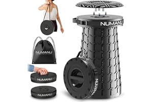 NUMANU 2025 Upgraded XXL Collapsible Stool with Cushion & Bag, Max 450KG, 50CM Height Adjustable Foldable Telescoping Camping Stool Portable Seat for Adults, Pop Up Folding Chair or Travel Footrest